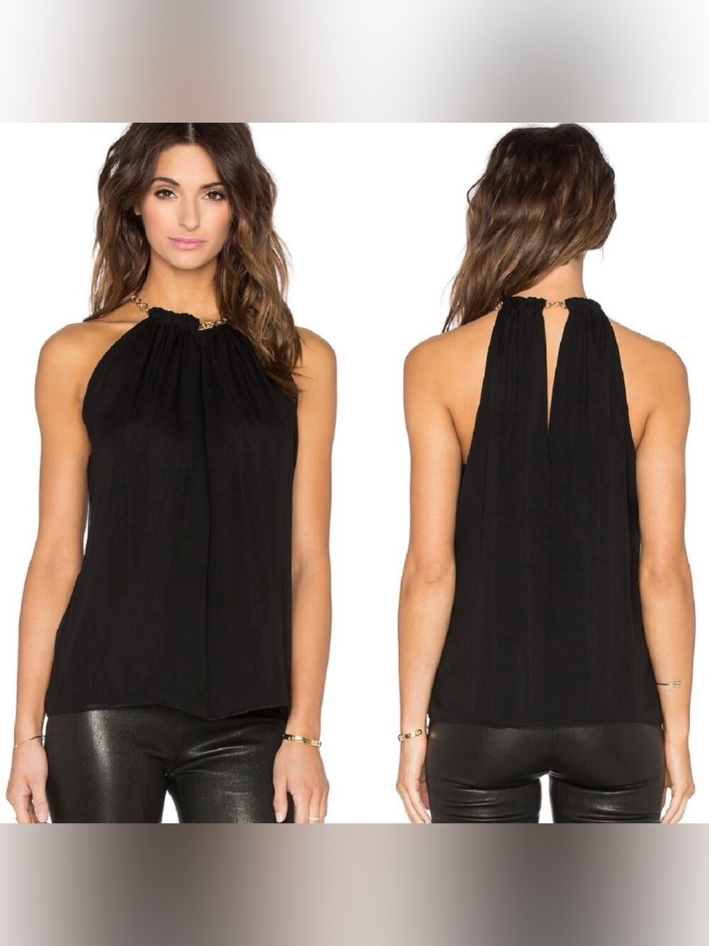 Diane Von Furstenberg Black Halter Neck Silk-Blend Camisole